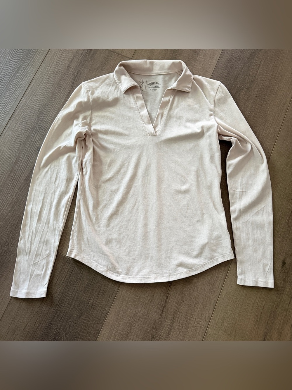Joie Cotton Long Sleeved V‎ Neck Collar Top Cotton  XS/TP Beige Coastal Minimal